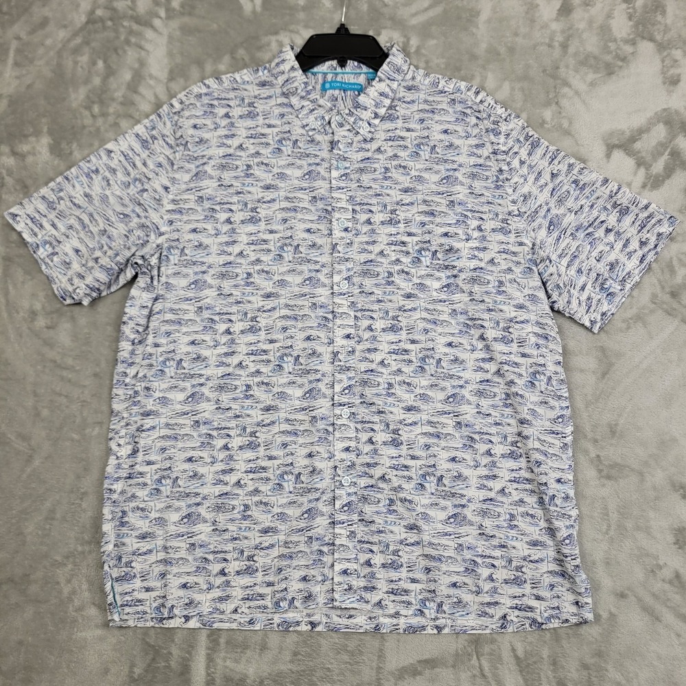 Tori Richard Hawaiian Shirt Mens XL Tidal Wave All Over Print Cotton Hawaii